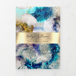 Blue gold glitter watercolor trifold brochure