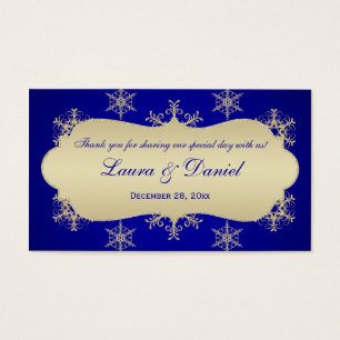 Blue, Gold Glittery Snowflakes Wedding Favour Tag
