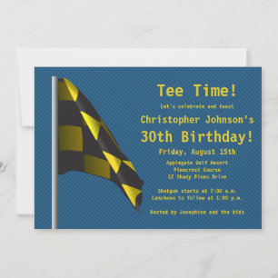 Blue Gold Golf Flag 30th Birthday Party Invitation