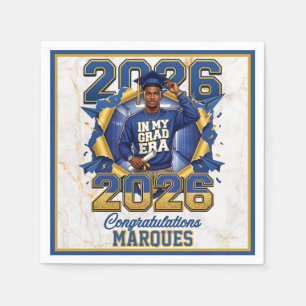 Blue & Gold Grad Era 2026 African American Male Napkin