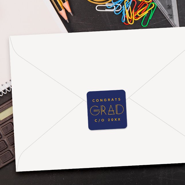 Blue Gold Grad Typography Graduation Sticker (Creator Uploaded)