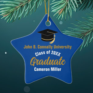 Blue Gold Graduate Custom 2025 Graduation Star Ceramic Ornament
