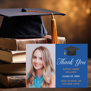 Blue Gold Graduate Photo Classic 2025 Graduation Thank You Card