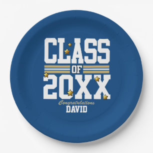 Blue Gold Graduating Class Year Paper Plate