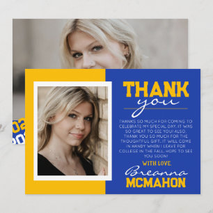 Blue & Gold Graduation 2 Photo Thank You Card