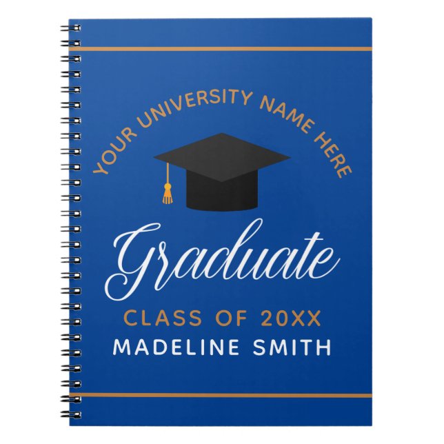 Blue Gold Graduation Custom Graduate Keepsake Notebook (Front)