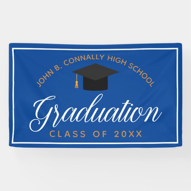 Blue Gold Graduation Custom High School Party Banner (Horizontal)
