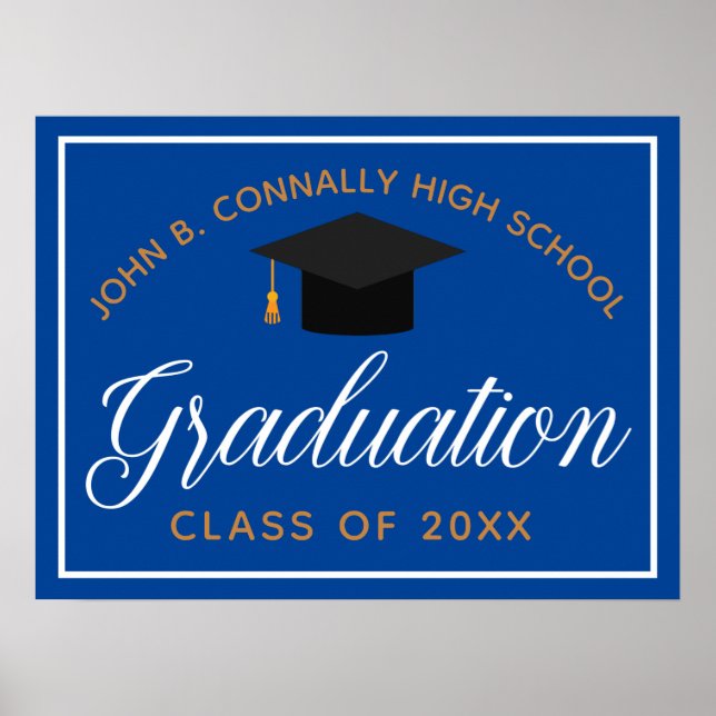 Blue Gold Graduation Custom High School Party Poster (Front)