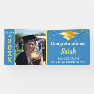 Blue & Gold Graduation custom Photo Class Of 2025 Banner