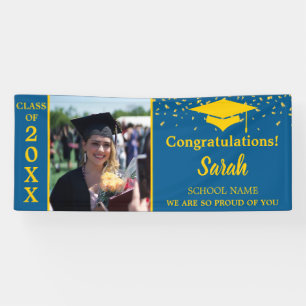 Blue & Gold Graduation Custom Photo Class Of 2025 Banner