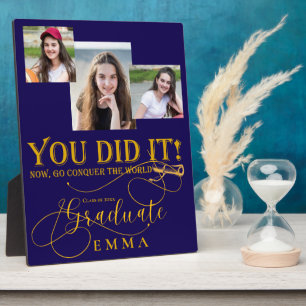 Blue Gold Graduation Multi Photo Keepsake Gift Plaque