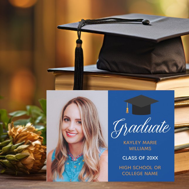 Blue Gold Graduation Photo 2025 Classic Graduate Announcement (Creator Uploaded)