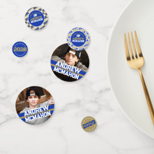 Blue & Gold Graduation Photo Personalised Party Confetti