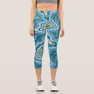 Blue Gold Graphic Agate Capri Leggings