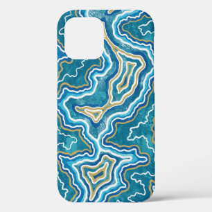 Blue Gold Graphic Agate iPhone 12 Case