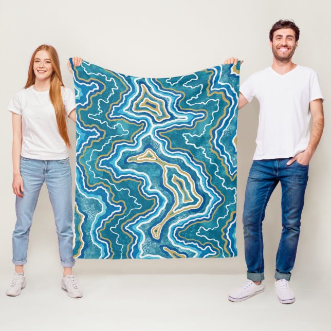 Blue Gold Graphic Agate Fleece Blanket (In Situ)