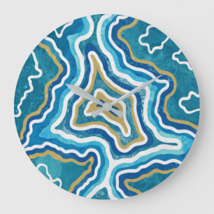Blue Gold Graphic Agate Large Clock