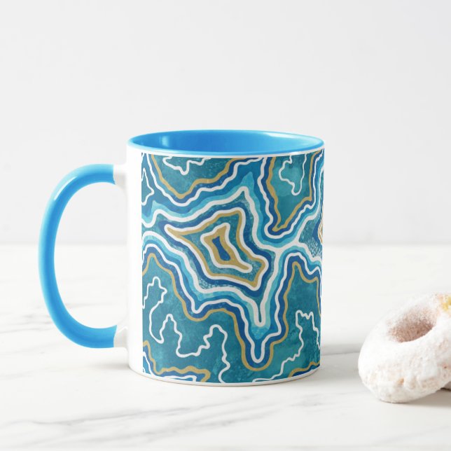 Blue Gold Graphic Agate Mug (With Donut)