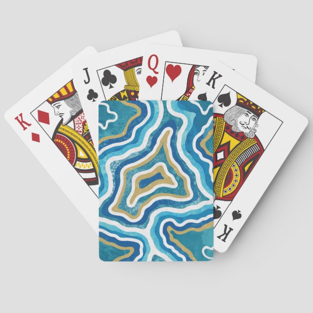 Blue Gold Graphic Agate Playing Cards (Back)