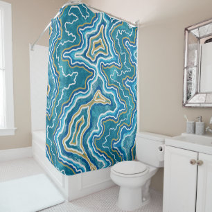 Blue Gold Graphic Agate Shower Curtain