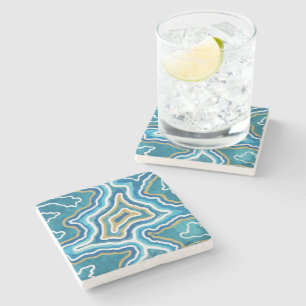 Blue Gold Graphic Agate Stone Coaster
