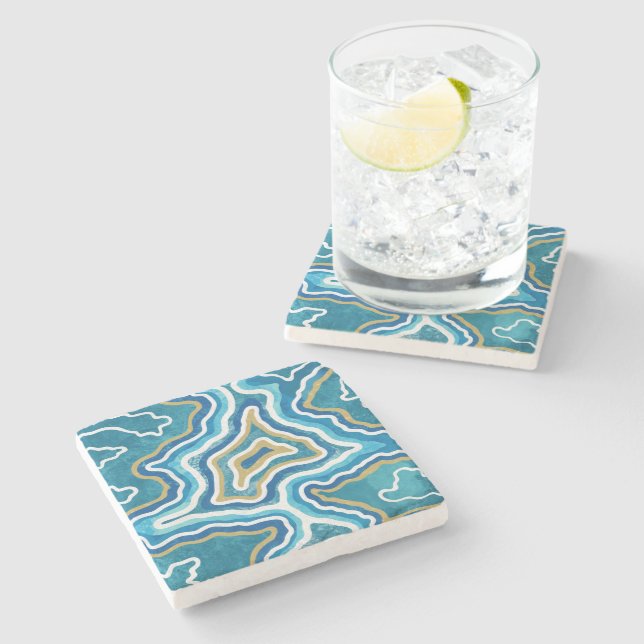 Blue Gold Graphic Agate Stone Coaster (Side)