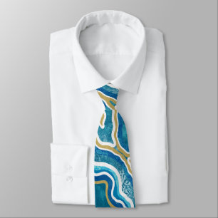 Blue Gold Graphic Agate Tie