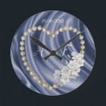 Blue,Gold,Green,Ivory,Silk & Pearls Round Clock<br><div class="desc">Blue,  green,  ivory, gold,  silk & Pearls  decorated with Mexican Tuberose's.  They are waxy white flower s that have a sultry and seductive rich fragrance. for a momentum gift</div>