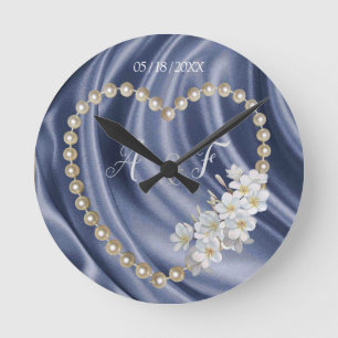 Blue,Gold,Green,Ivory,Silk & Pearls Round Clock