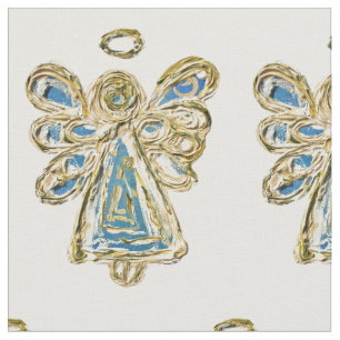 Blue Gold Guardian Angel Art Fabric Material