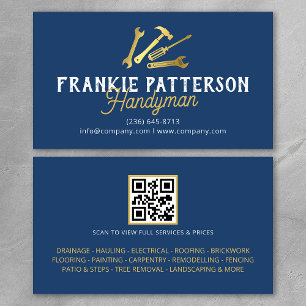 Blue Gold Handyman Repair & Maintenance QR Code Business Card