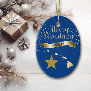 Blue Gold Hawaii Star Ceramic Ornament