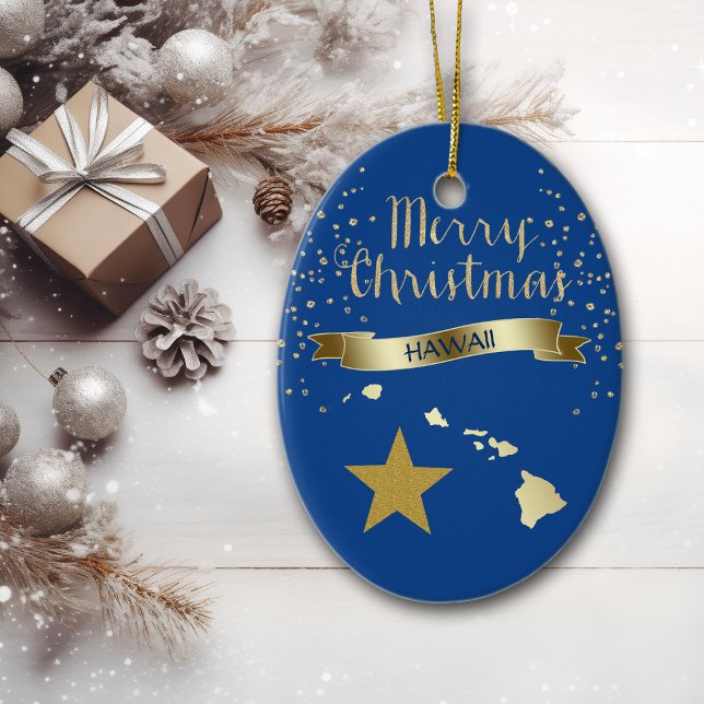 Blue Gold Hawaii Star Ceramic Ornament (Creator Uploaded)