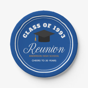 Blue Gold High School Reunion Personalised Party Paper Plate
