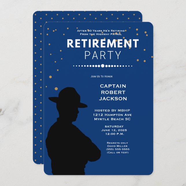 Blue Gold Highway Patrol Retirement Party   Invita Invitation (Front/Back)