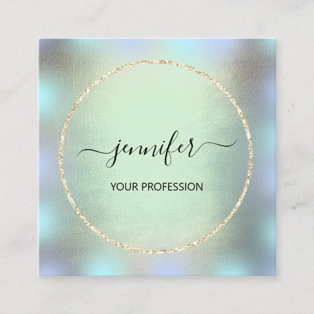 Blue Gold Holograph Professional Makeup Smoky Square Business Card (Front)