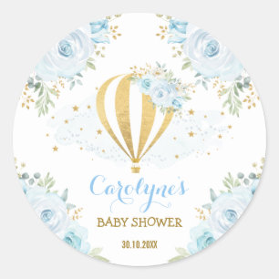 Blue Gold Hot Air Balloon Travel Adventure Floral Classic Round Sticker