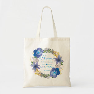 Blue Gold Hydrangeas Floral Wedding Favour Tote Bag