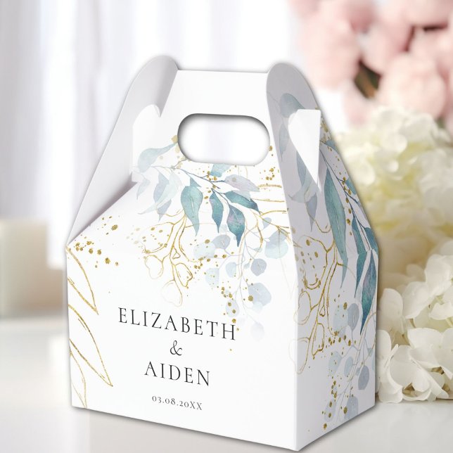 Blue Gold( Imitat ) White Wedding Collection Favour Box (Blue Gold( Imitate ) White Wedding Collection Favor Boxes with your name and date.)