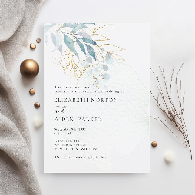 Blue Gold (Imitat)  White  Wedding Collection Invitation (Creator Uploaded)
