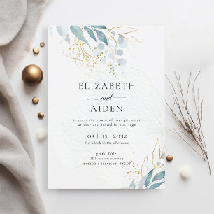 Blue Gold (Imitat) White Wedding Collection Invitation