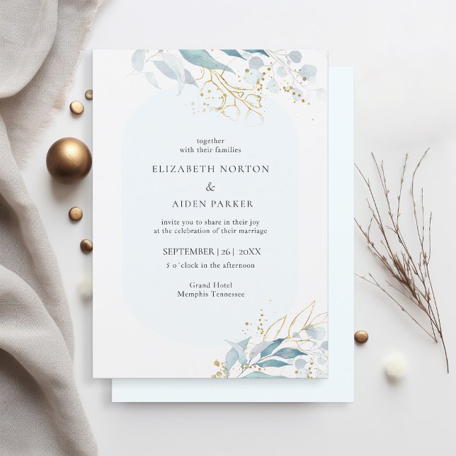 Blue Gold (Imitate) Watercolor Wedding Collection Invitation (Creator Uploaded)