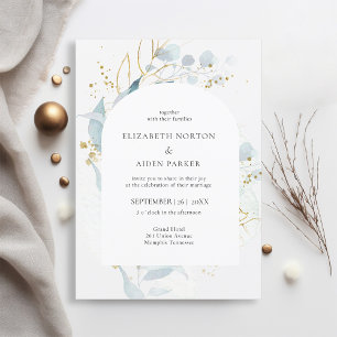 Blue Gold (Imitate) Watercolor Wedding Collection Invitation