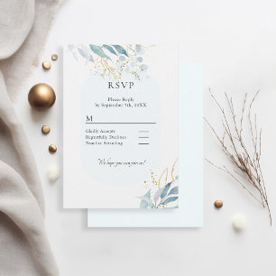 Blue Gold (Imitate) Watercolor Wedding Collection RSVP Card