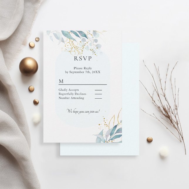 Blue Gold (Imitate) Watercolor Wedding Collection RSVP Card (Creator Uploaded)