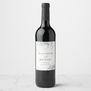 Blue Gold (Imitate) Watercolor Wedding Wine Label