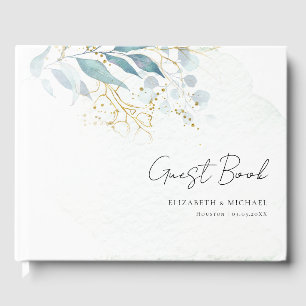 Blue Gold (Imitate) White Wedding Collection Guest Book