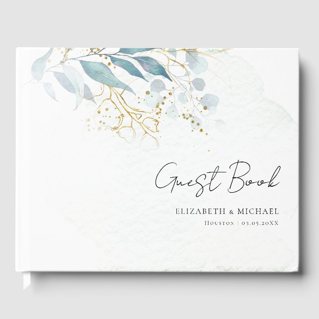 Blue Gold (Imitate) White Wedding Collection Guest Book (Front)