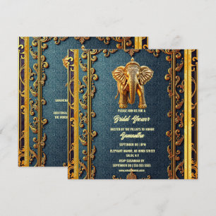 Blue gold indian elephant floral bridal shower holiday card