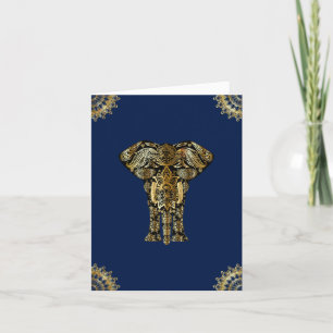 Blue Gold Indian Elephant Note Card